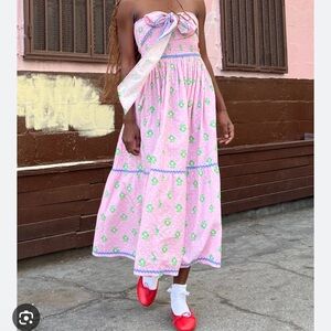 BRAND NEW! Damson Madder 
Women's Purple Pia Floral Cotton-seersucker Midi Dress